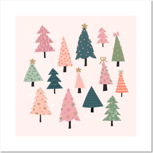 Christmas Trees  in Pink & Green Posters and Art